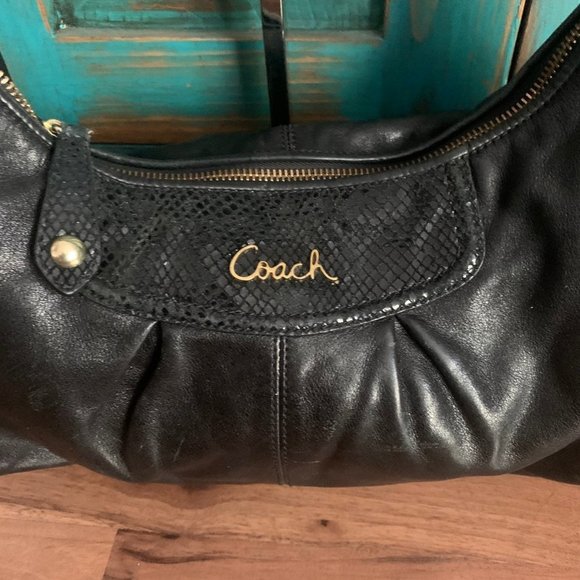 Coach Ashley Black Leather & Python Embossed Bag - Picture 2 of 9